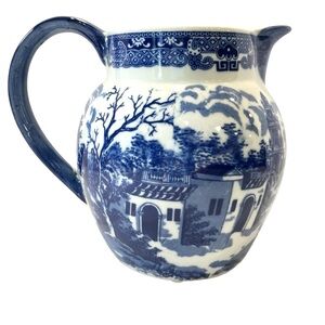 Vintage Flow Blue  Ironstone Pitcher Victoria Ware  England Asian Motif 6.5"